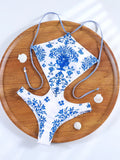 Zrtak Push Up Blue Swimsuit Sexy Swimwear Women Bandeau Beachwear High Waist Bathing Suits Sexy Bodysuit Backless Swimsuits