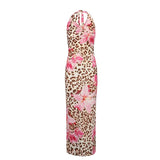New Women's Dresses Summer Sexy Backless Print Leopard V-Neck Dress Streetwear Fashion Halter Lace-up Female Dresses Clothing
