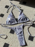 Halter Shiny PU Faux Leather Bikini Female Swimsuit Women Swimwear Two-piece Bikini Set Mini Micro Thong Bathing Suit Swim Lady
