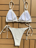 Sexy White Black Bikini Women Halter Push Up Ring Linked Tie Side Triangle Swimsuit 2024 Summer Bathing Suit Cut Out Swimwear