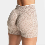 Women's High Waisted Leopard Print Yoga Shorts — Seamless Tummy Control Workout Biker Shorts for Gym, Fitness, and Running