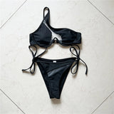 Sexy One Shoulder Underwired V-Bar Bikini Female Swimsuit Women Swimwear Two-Pieces Bikini Set Bather Bathing Suit Swim V4229