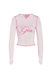 Gia Slim-Fit Letter Print Topstitching Design Hooded Zip-Up Jacket and Pants Set