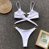 Sexy Metal Rings Leopard Brazilian Bikini Female Swimsuit Women Swimwear Two-piece Bikini set Bather Bathing Suit Swim V1441L
