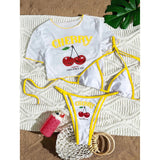 S -XL 13 Color Printed Three-Piece Bikini Set Short Sleeve Bikini Female Swimsuit Women Swimwear Bather Bathing Suit Swim V6854G