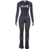 Weird Puss Letter Leopard Print 2 Piece Set Women Casual Zip Hooded Crop Jacke+Leggings Matching Stretch Sporty Street Outfits