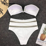 Sexy High Waist Bikini Bandeau Swimsuit Female  Women Swimwear Two-Pieces Bikini Set With Bra Cup Bather Bathing Suit V1297