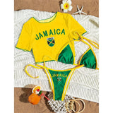 S -XL 13 Color Printed Three-Piece Bikini Set Short Sleeve Bikini Female Swimsuit Women Swimwear Bather Bathing Suit Swim V6854G