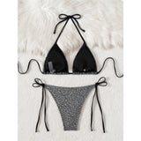 Sparkling Leopard Halter Bikini Female Swimsuit Women Swimwear Two-Pieces Bikini Set High Leg Cut Bather Bathing Suit Swim V7182