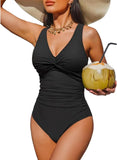 S - XXL Twist Front V Neck One Piece Swimsuit Women Swimwear Female Slim Monokini Backless Bathing Suit Swim Beachwear Bodysuit