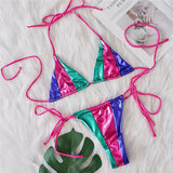 Splicing Halter High Leg Cut Strappy Two-Pieces Bikini Set Bikini Female Swimsuit Bathing Suit Women Swimwear Bather Swim V6116