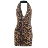 Shestyle V Neck Sequin Mini Sexy Dress Women Backless Sleeveless Halter Leopard Sheath Skinny Party Outfits Dot Brown Wild 2025