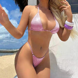 Halter Glitter Sparkling High Leg Cut Bikini Women Swimwear Female Swimsuit Two-Pieces Bikini Set Bather Bathing Suit Swim V5102