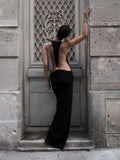 Tossy Women Halter Backless Bodycon Maxi Dress Open Back Spaghetti Strap Gold Ring Evening Party Gown Summer Beach Long Dress