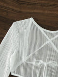 Mesh Sheer Long Sleeve Cover-Up Micro Bikini Female Swimsuit Women Swimwear Three-pieces Bikini Set Bathing Suit Swim Beach Wear