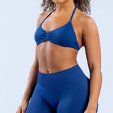 D-LOgo Women Halter Neck 2Pcs Yoga Outfit Padded Sports Bra High Waist Peach Butt Seamless Gym Fitness Short