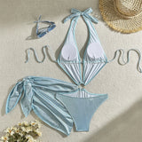 With Sarong Glitter Sparkling Depp V Neck One Piece Swimsuit Women Swimwear Female Cut Out Halter Bather Bathing Suit Swim V5754