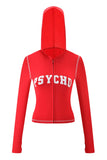 Gia Slim-Fit Letter Print Topstitching Design Hooded Zip-Up Jacket and Pants Set