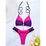 Bather Bathing Suit Swim Splicing Halter High Cut Brazilian Bikini Women Swimwear Female Swimsuit Two-Pieces Bikini Set V6067