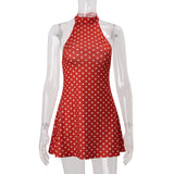 Elegant Off-Shoulder Polka Dot Mini Dress Women's Sleeveless Backless High Waist Y2K Summer Fashion Club Party Gown
