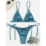 5 Colors Satin High Leg Cut Brazilian Two-Pieces Bikini Set Bikini Female Swimsuit Bathing Suit Women Swimwear Bather Swim V4964