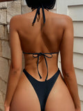 S - XL Halter High Cut Mini Thong Bikini Women Swimwear Female Swimsuit Two-pieces Bikini Set Metal Chain Bathing Suit Swim Lady