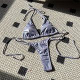Halter Glitter Sparkling High Leg Cut Bikini Women Swimwear Female Swimsuit Two-Pieces Bikini Set Bather Bathing Suit Swim V5102