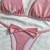 Glitter Sparkling Bow Halter Bikini Female Swimsuit Women Swimwear Two-Pieces Bikini Set Padded Bather Bathing Suit Swim V7567