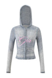 Iamgia New Front Shoulder Slim Fit Letter Printed Open Line Design Slim Fit Hooded Zipper Short Jacket Pants Set