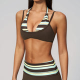 Women New Fake Two piece Yoga Bra Color Contrasting Back Sports Bra Gym Strap Hanging Neck Strap Fitness Bra Sports Bra Female