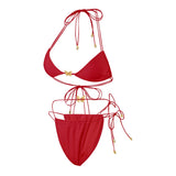 Metal Butterfly Halter High Cut Leg Bikini Women Swimwear Two-Pieces Bikini Set Female Swimsuit Bather Bathing Suit Swim V6460