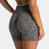 Women's High Waisted Leopard Print Yoga Shorts — Seamless Tummy Control Workout Biker Shorts for Gym, Fitness, and Running