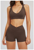 2PCS Yoga Shorts Set Women Tracksuits Gym Clothes Fitness Sports Suit Female Shockproof Bra High Waist Shorts Set Sportswear