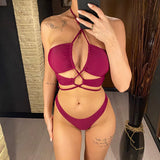 With Skirt Wrinkled Cut Out Bikini Women Swimwear Female Swimsuit Three-Pieces Bikini Set Bather Bathing Suit Swim Lady V3611