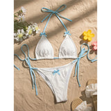 Sexy Halter High Leg Cut Bikini Women Swimwear Two-Pieces Bikini Set Female Swimsuit Bow Strappy Bather Bathing Suit Swim V6526