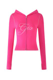 new shoulder letter printed open thread design slim fit hooded zipper short jacket shorts set