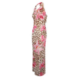 New Women's Dresses Summer Sexy Backless Print Leopard V-Neck Dress Streetwear Fashion Halter Lace-up Female Dresses Clothing
