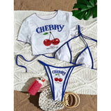 S -XL 13 Color Printed Three-Piece Bikini Set Short Sleeve Bikini Female Swimsuit Women Swimwear Bather Bathing Suit Swim V6854G