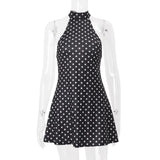 Elegant Off-Shoulder Polka Dot Mini Dress Women's Sleeveless Backless High Waist Y2K Summer Fashion Club Party Gown
