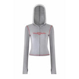 Iamgia New Front Shoulder Slim Fit Letter Printed Open Line Design Slim Fit Hooded Zipper Short Jacket Pants Set