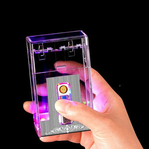 Transparent Lighter Cigarette Case, Type-C Charging, Colorful Lights, Electronic Cigarette Lighter, Can Hold 20 Cigarettes