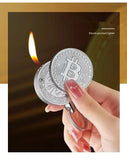 Creative and Fun Bitcoin Butane Gas Lighter Open Flame Lighter Virtual Coin Pendant Mini Portable Lighter Smoking Men's Gift