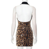 Shestyle V Neck Sequin Mini Sexy Dress Women Backless Sleeveless Halter Leopard Sheath Skinny Party Outfits Dot Brown Wild 2025