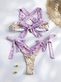 Sexy Bikinis Micro Thongs Swimsuit Women Bathing Suit Rings Biquini Bandage Beachwear Print Swimwear Sexy Bikini Sets With Chain