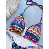 Letters Printed Colorful Mini Thong Bikini Women Swimwear Female Swimsuit Two-Pieces Bikini Set Bather Bathing Suit Swim V6041