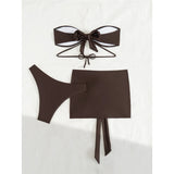 New Bandeau With Skirt Bikini Women Swimwear Female Swimsuit Three-Pieces Bikini Set High Leg Cut Bather Bathing Suit Swim V6264