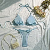 Glitter Sparkling Bow Halter Bikini Female Swimsuit Women Swimwear Two-Pieces Bikini Set Padded Bather Bathing Suit Swim V7567