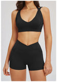 2PCS Yoga Shorts Set Women Tracksuits Gym Clothes Fitness Sports Suit Female Shockproof Bra High Waist Shorts Set Sportswear
