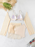 Sexy 3Pieces Push Up Bikini Set Women Swimsuit High Waist Perspective Tassel Skirt Beach Outing Bathing 2024 Feminine Swimwear