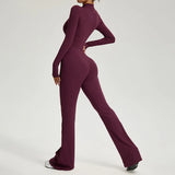 TRY TO BN Women's Fitness Jumpsuit Long Sleeve Zipper High Strength Yoga Bodysuit For Gym Workout Sportswear One Piece Clothing